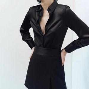 ZARA Satin Effect Long Sleeve, Button Up Body Suit (NWT)